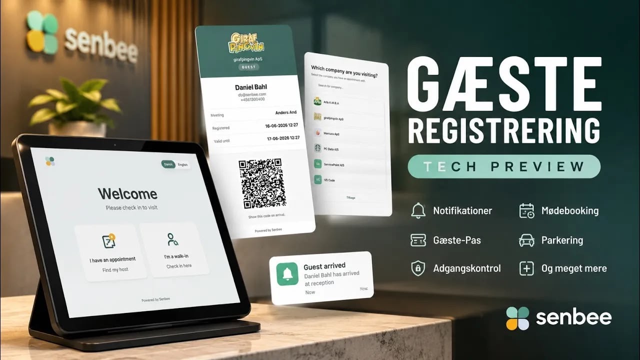 Senbee Reception indtjekningsskærm på en tablet